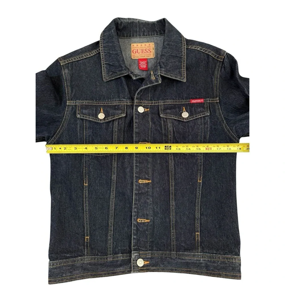 Vintage‎ Guess Jeans Aztec Jean Jacket Dark Wash Size Medium (12/14) Y2K